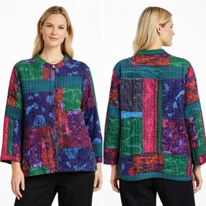 PHOOL Quilted Patchwork Jacket Womens XL Multicolor Boho Artsy